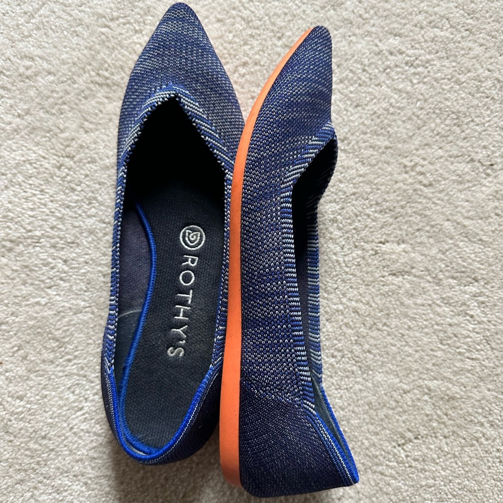 Rothy’s The Point Birdseye Blue Orange Flats size 8